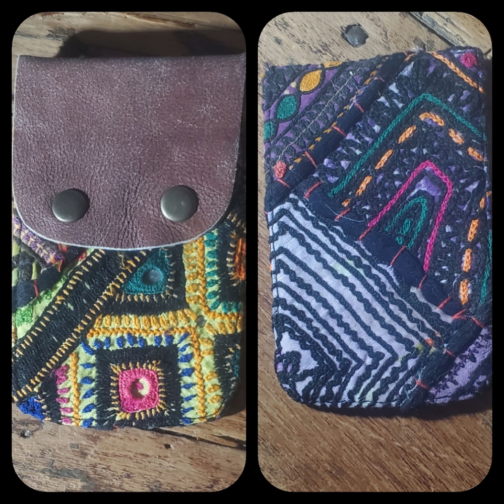 🧠🍳 Free People Boho Embroidered Repurposed vtg banjara hippie Wallet card case